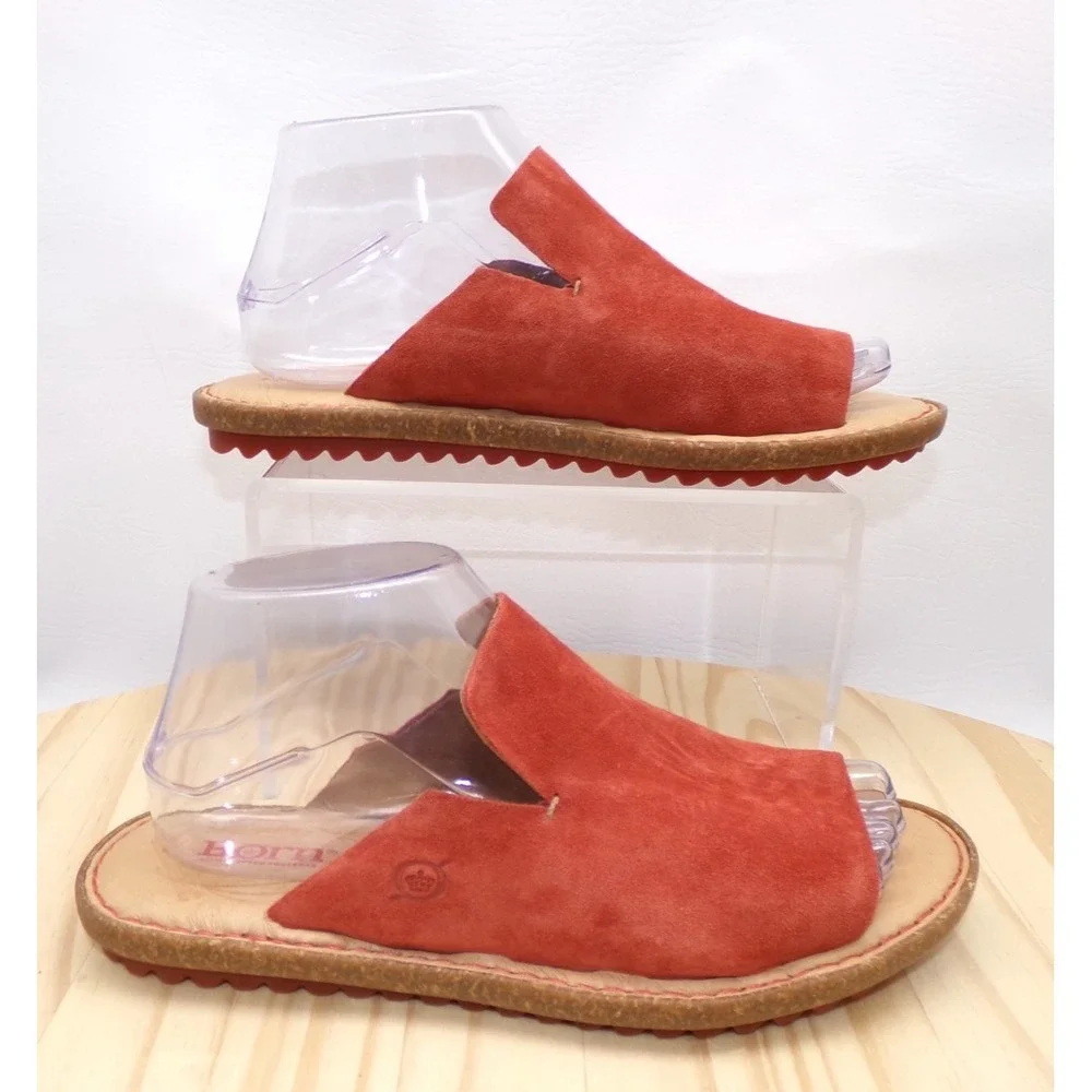 Born Mesilla Slide Sandals Womens Burnt Orange Size 8 M Slip On Leather Suede